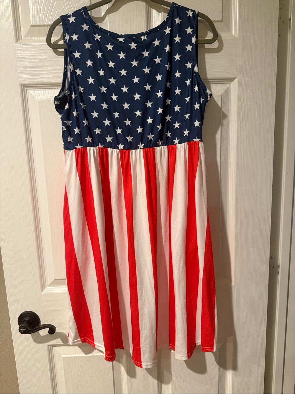 Sleeveless Stars & Stripes Casual Dress - Blue, Red & White, woman’s large